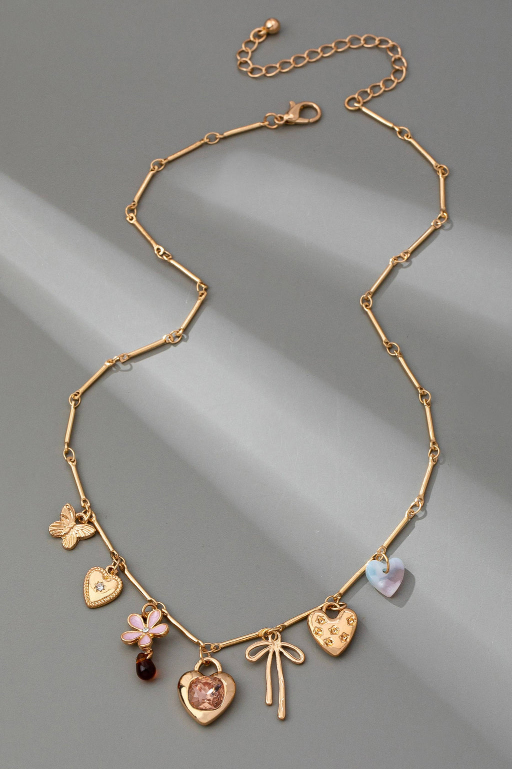 CHARM NECKLACE-HEARTS FLOWER BOW BUTTERFLY