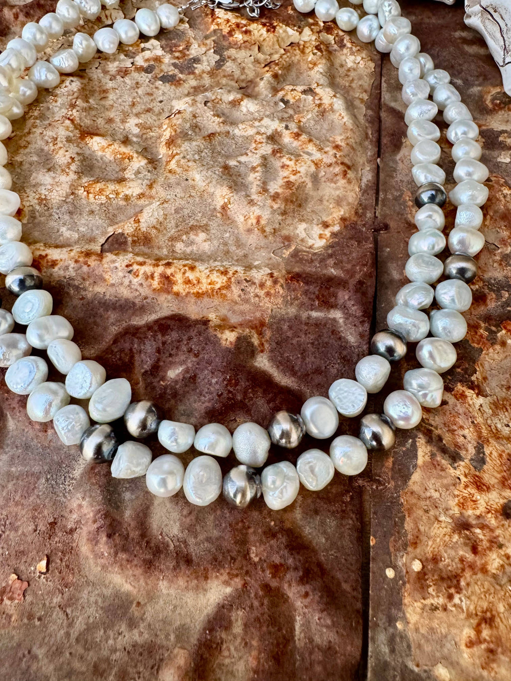 Large Navajo Pearl Necklace/Fresh water Pearl Choker/Boho