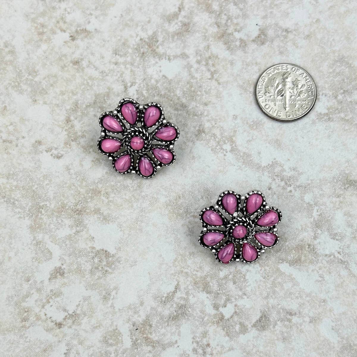 Silver with conch pink stone concho Earrings