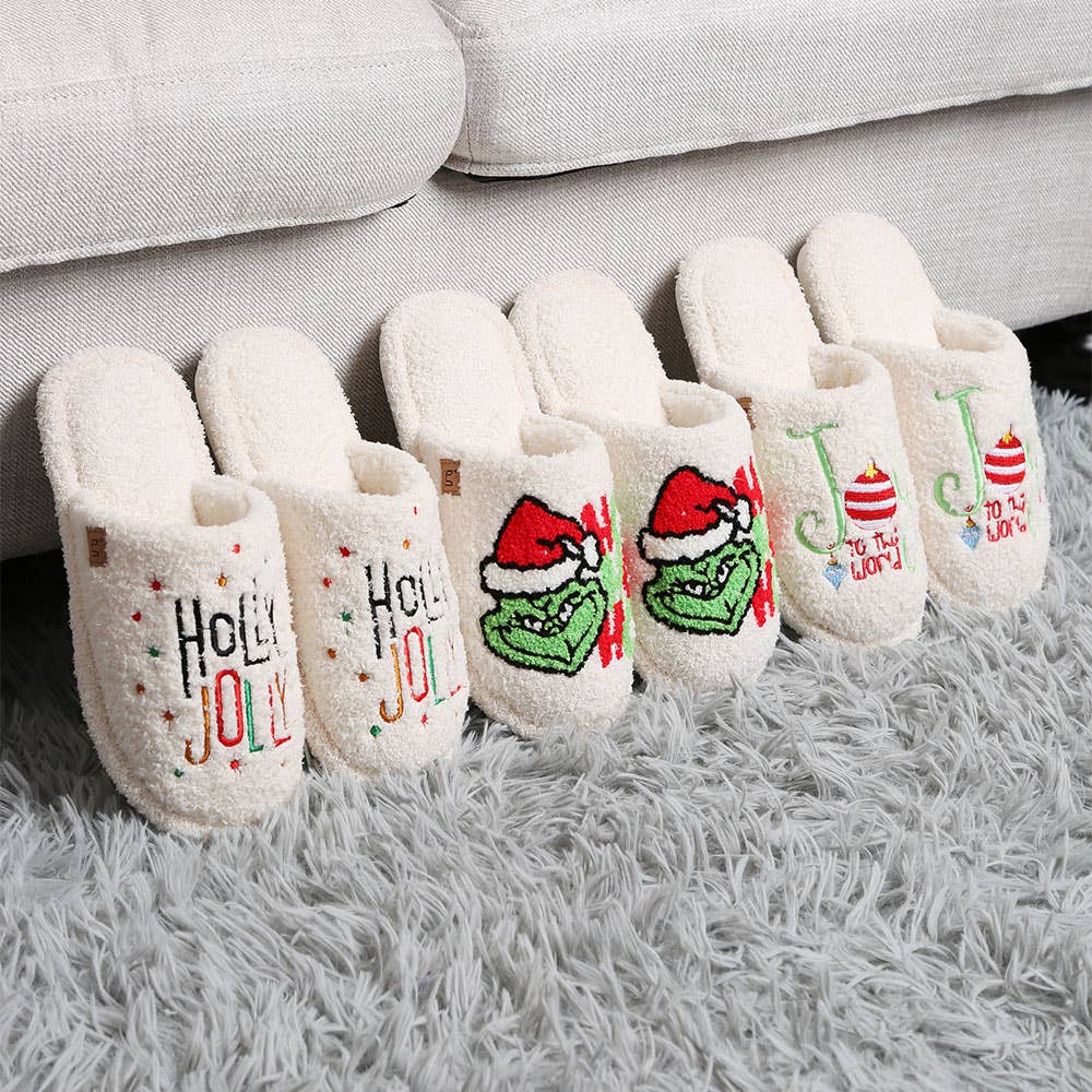 HOLLY JOLLY Holiday Soft Home Indoor Floor Slippers