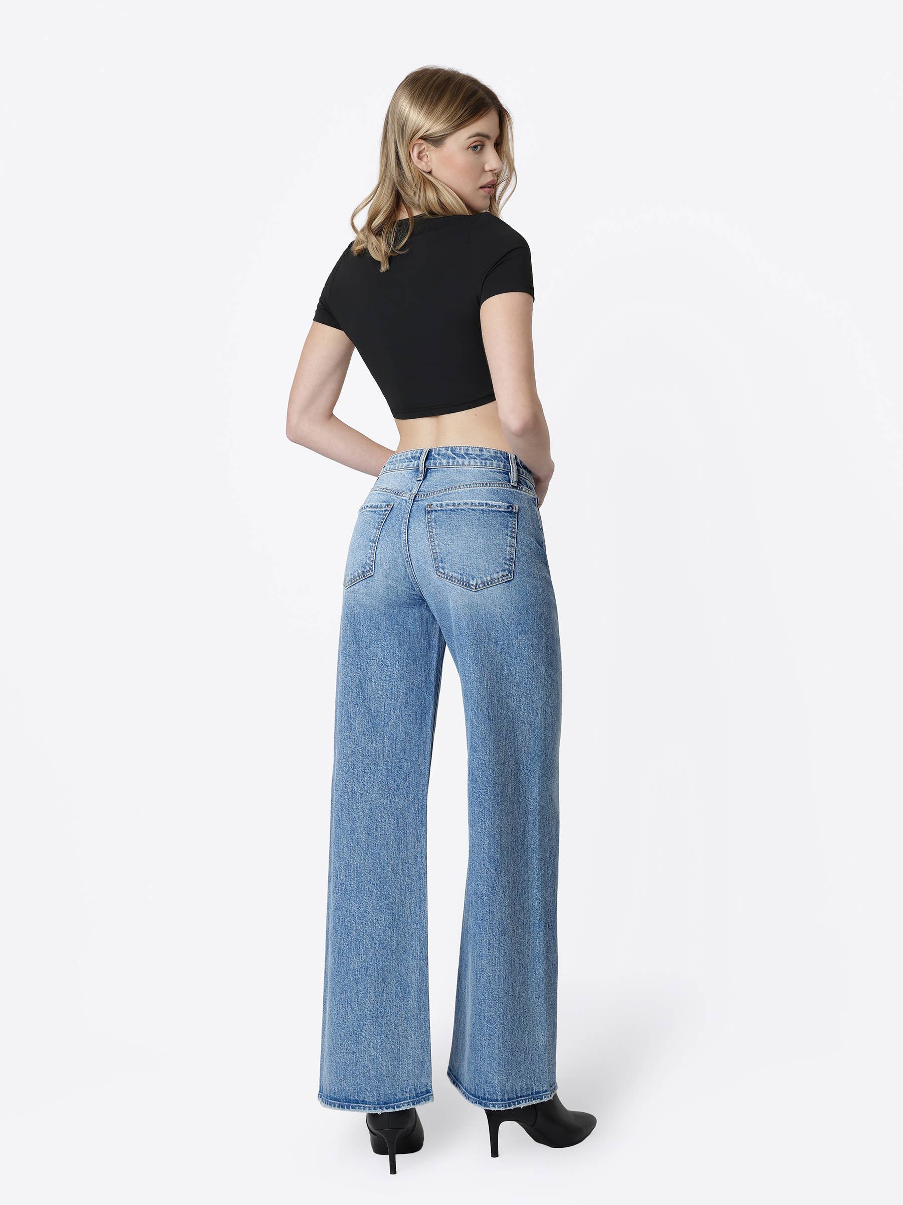 HIGH RISE SIDE SEAMED TINTED WIDE LEG JEANS