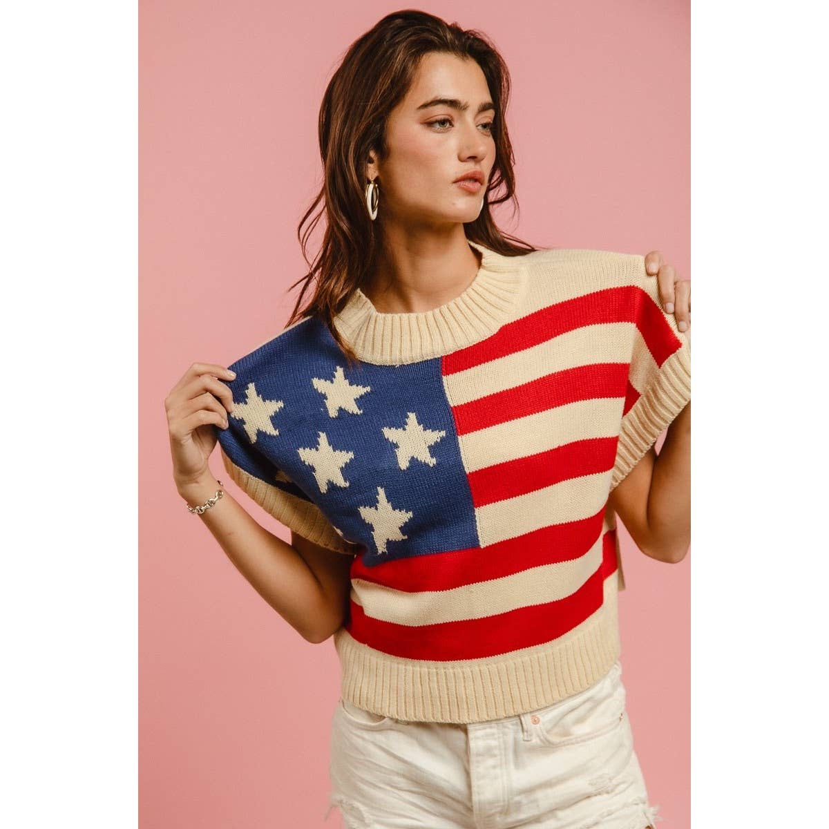 STAR PATCHES AMERICAN FLAG SLEEVELESS SWEATER