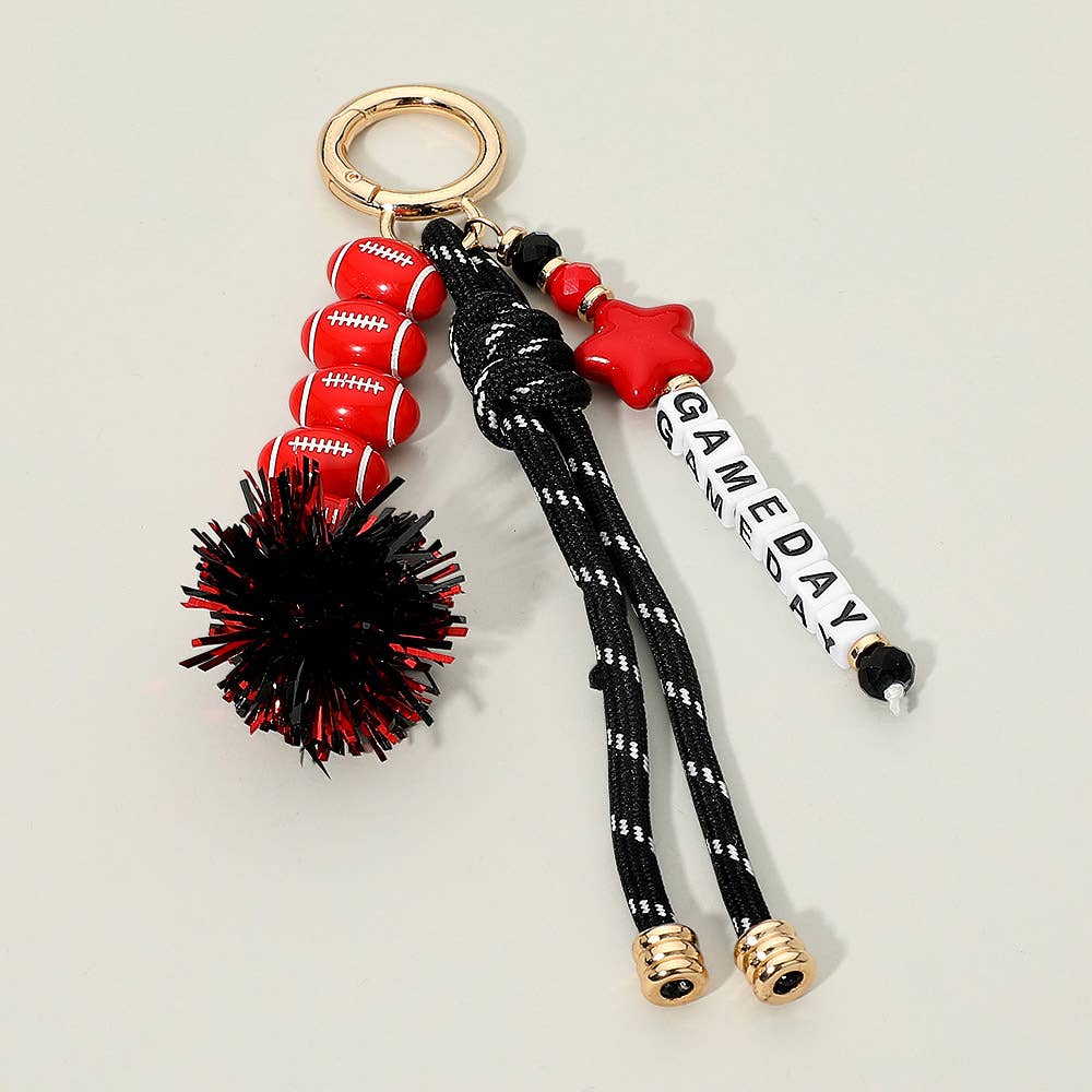 GAMEDAY Star Football Tinsel Pom Knot Tassel Keychain  Bag Charm