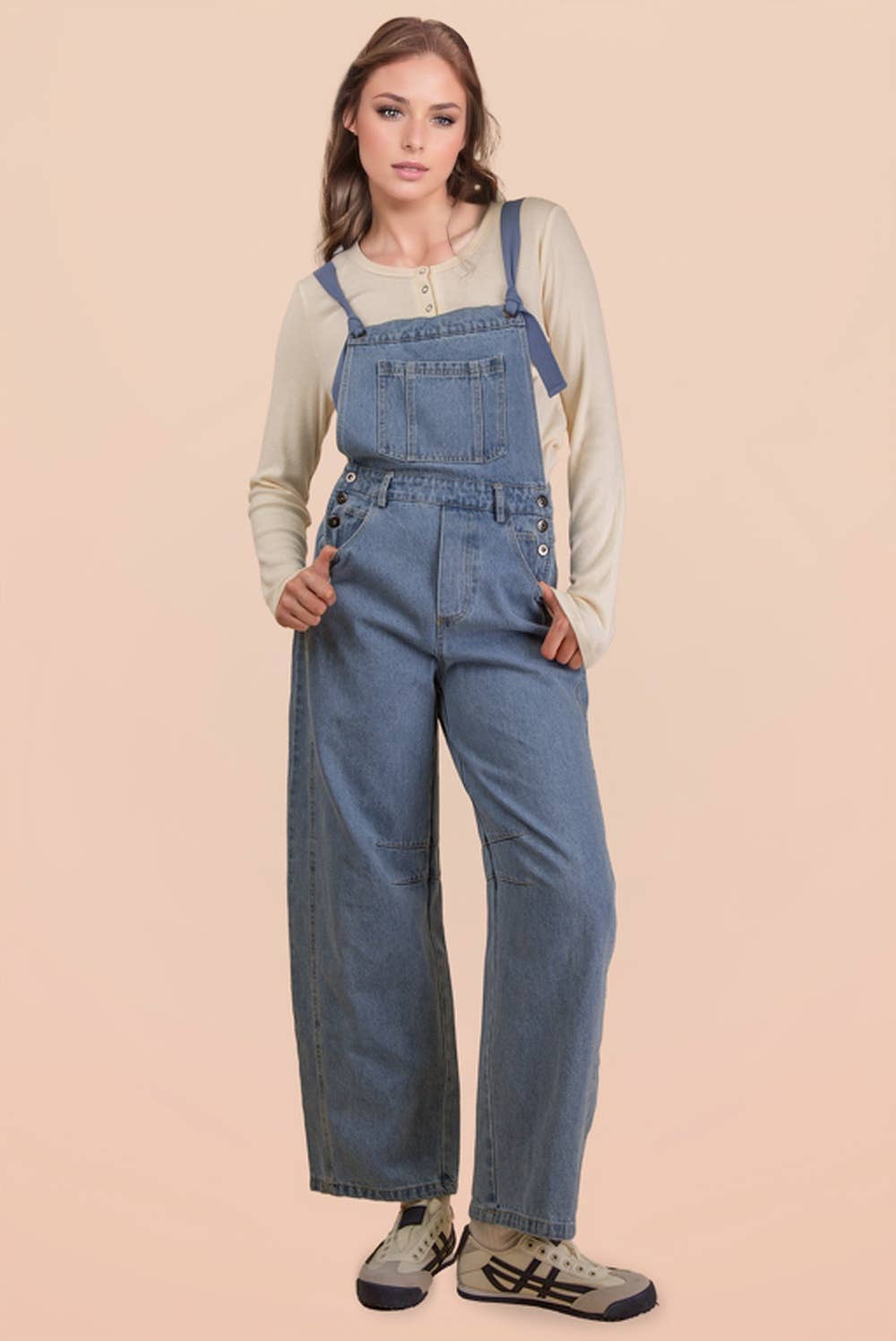 Leopard Print & Denim Barrel Leg Overall
