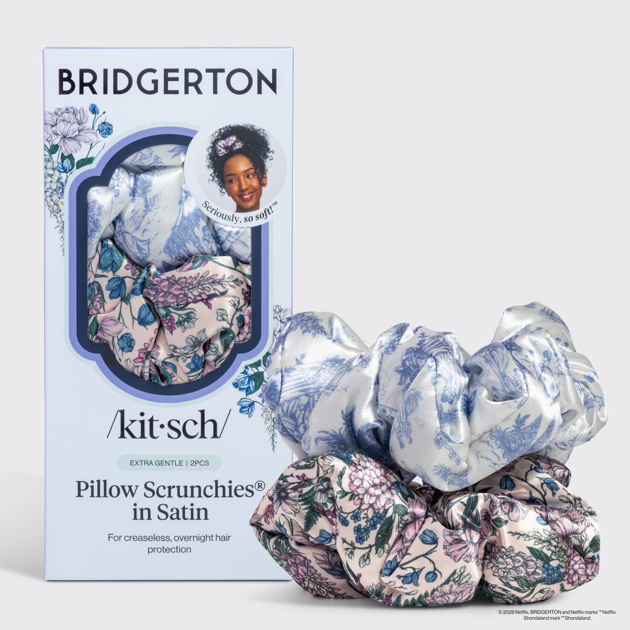 Bridgerton x Kitsch Satin Pillow Scrunchies® in Toile in Bloom