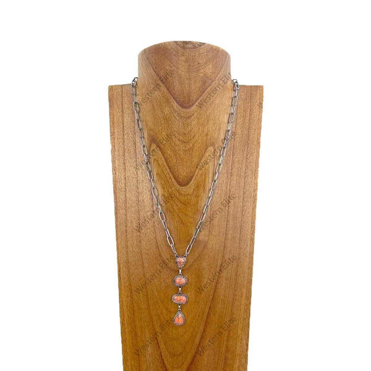 22 inches silver metal chain with four blue turquoise stone teardrops Necklace