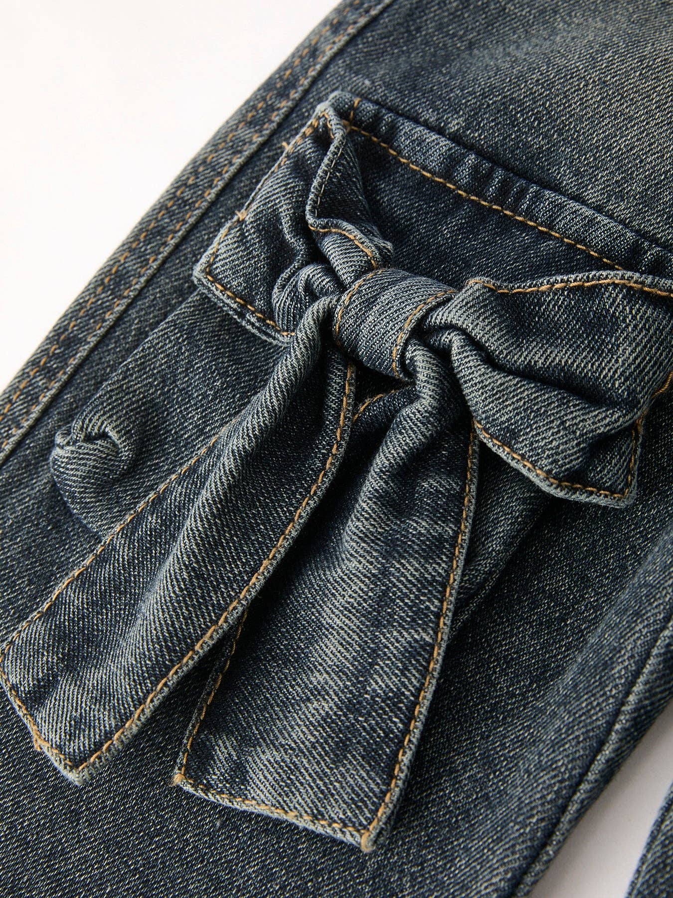 Girls Bow Stretch Wide-Leg Jeans