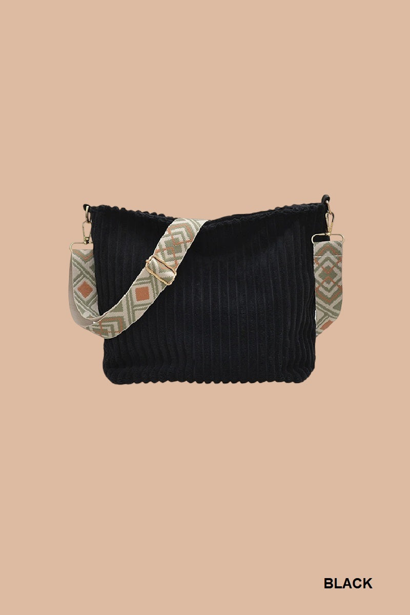 CORDUROY TOTE BAG WITH GUITAR SHOULDER STRAP