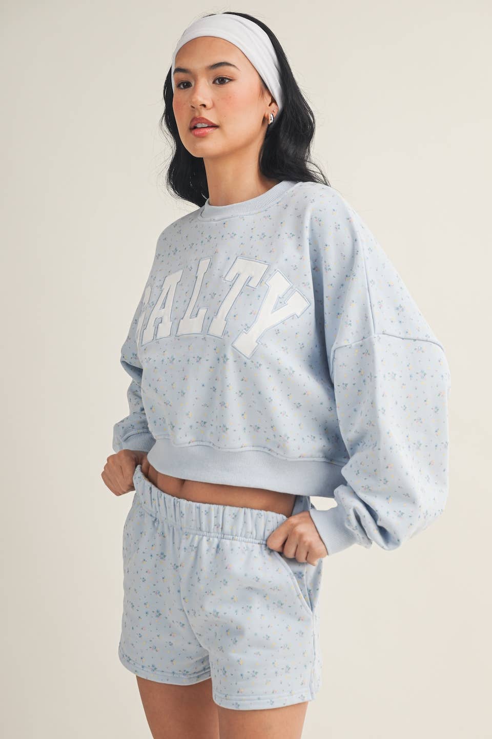 Salty Ditsy Print Crewneck Crop Sweatshirt