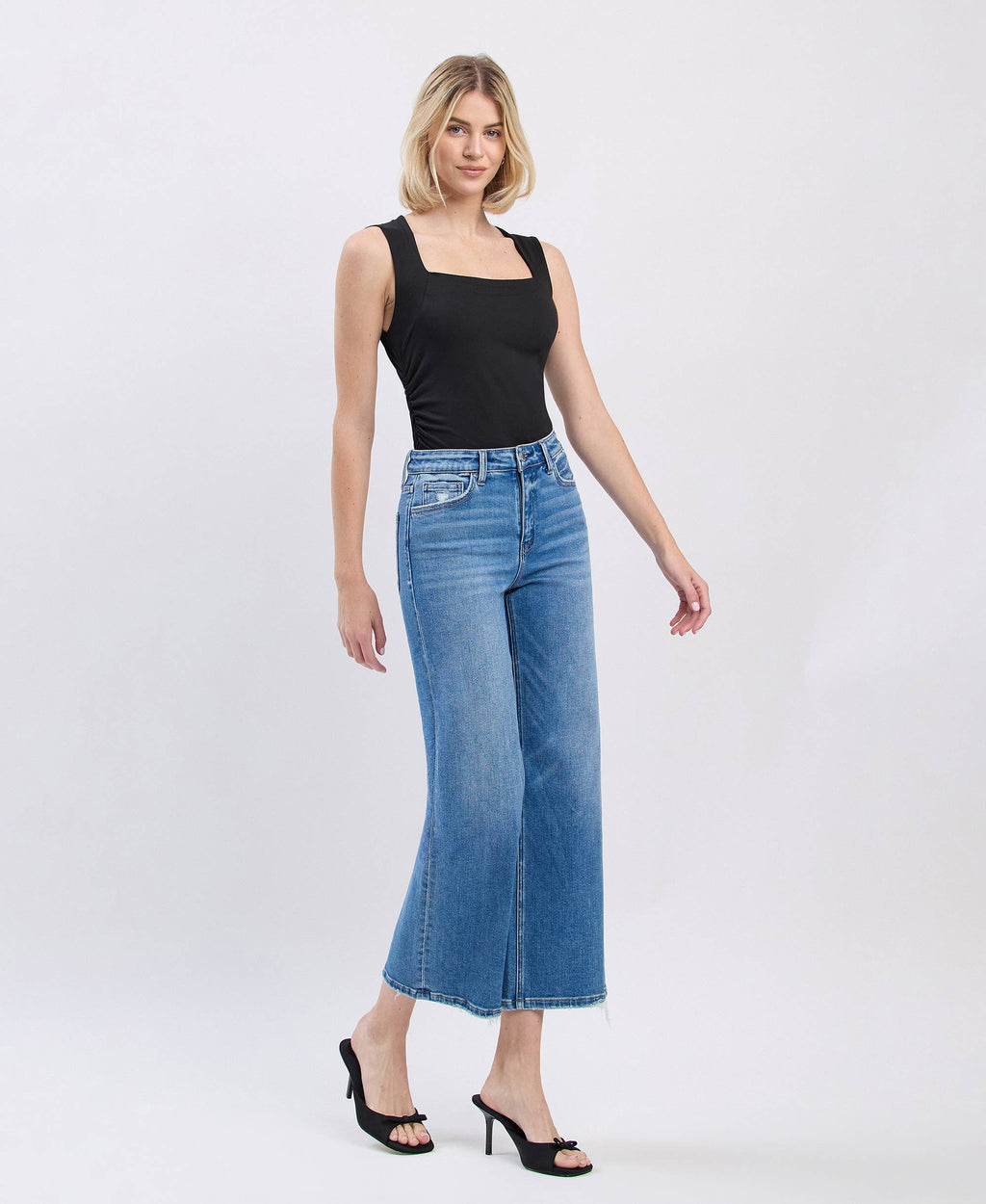 HIGH RISE CROP WIDE JEANS F6007