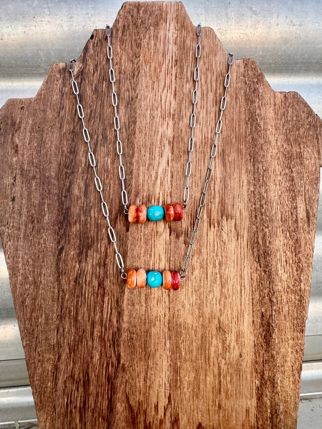XL Spiny Oyster Turquoise Bar Choker/Stackable Choker/boho