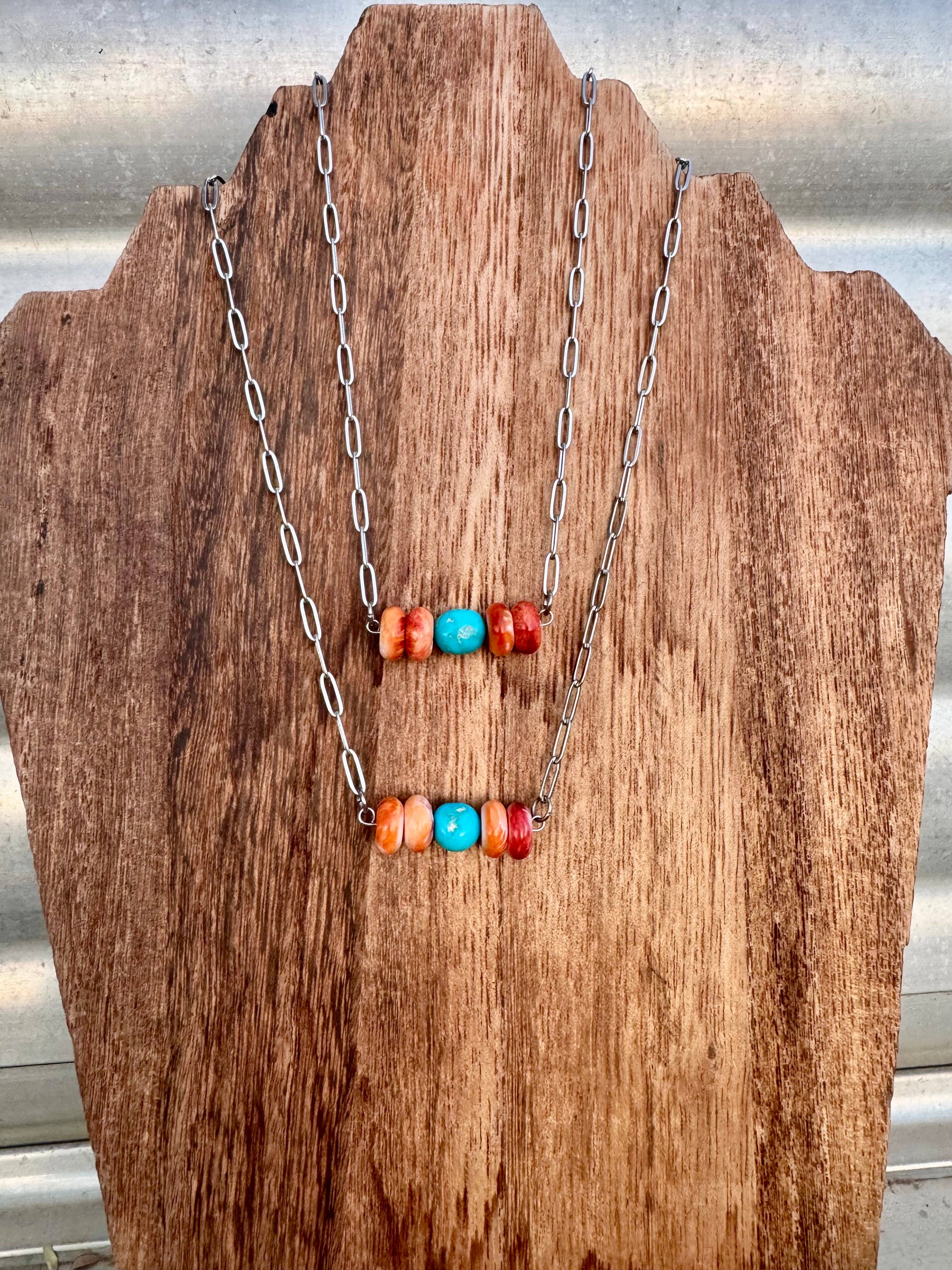 XL Spiny Oyster Turquoise Bar Choker/Stackable Choker/boho