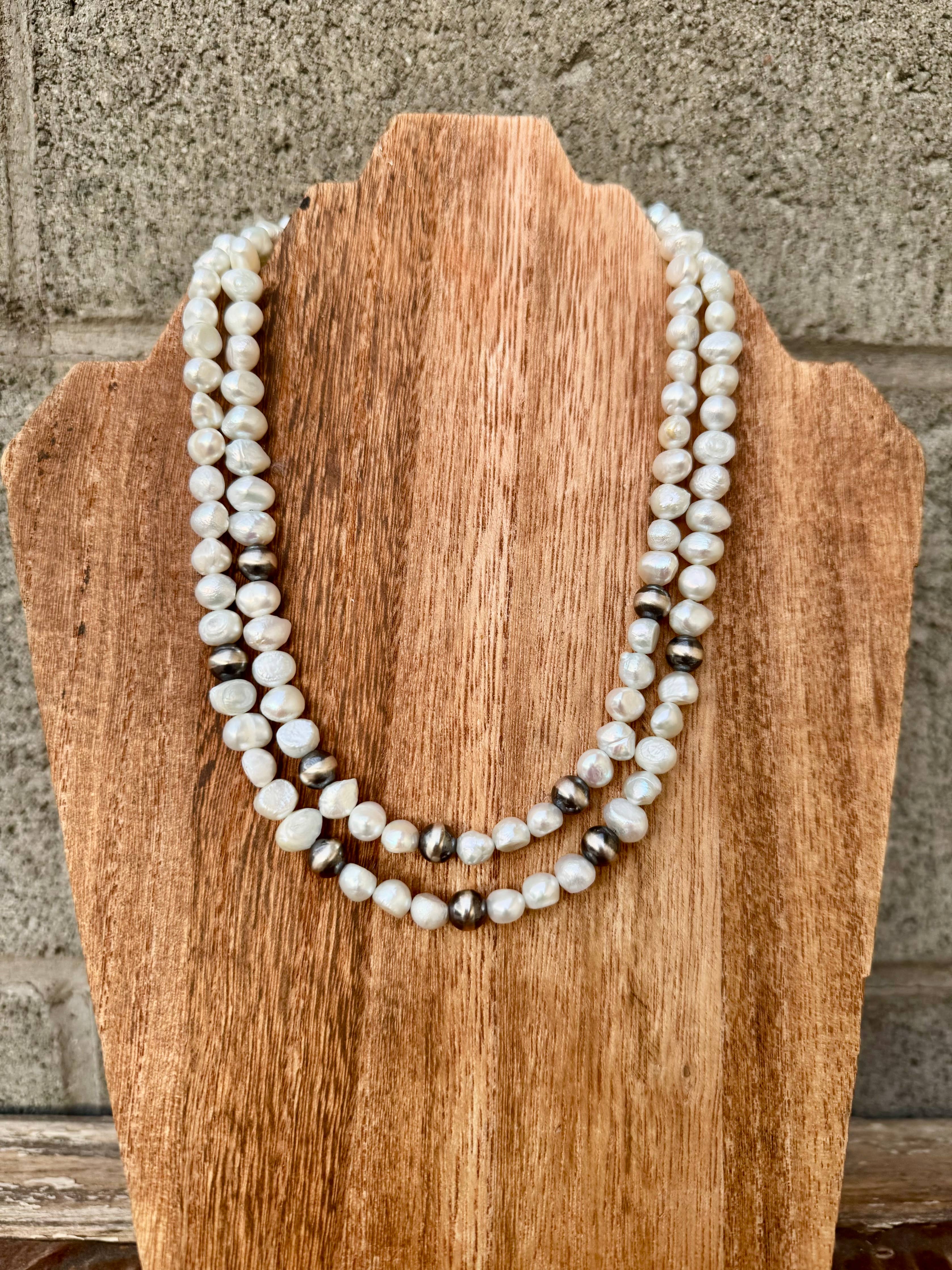 Large Navajo Pearl Necklace/Fresh water Pearl Choker/Boho