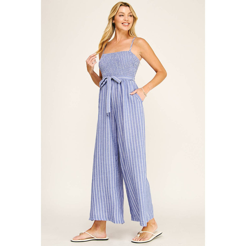 COASTAL STRIPE SMOCKED WIDE LEG JUMPSUIT
