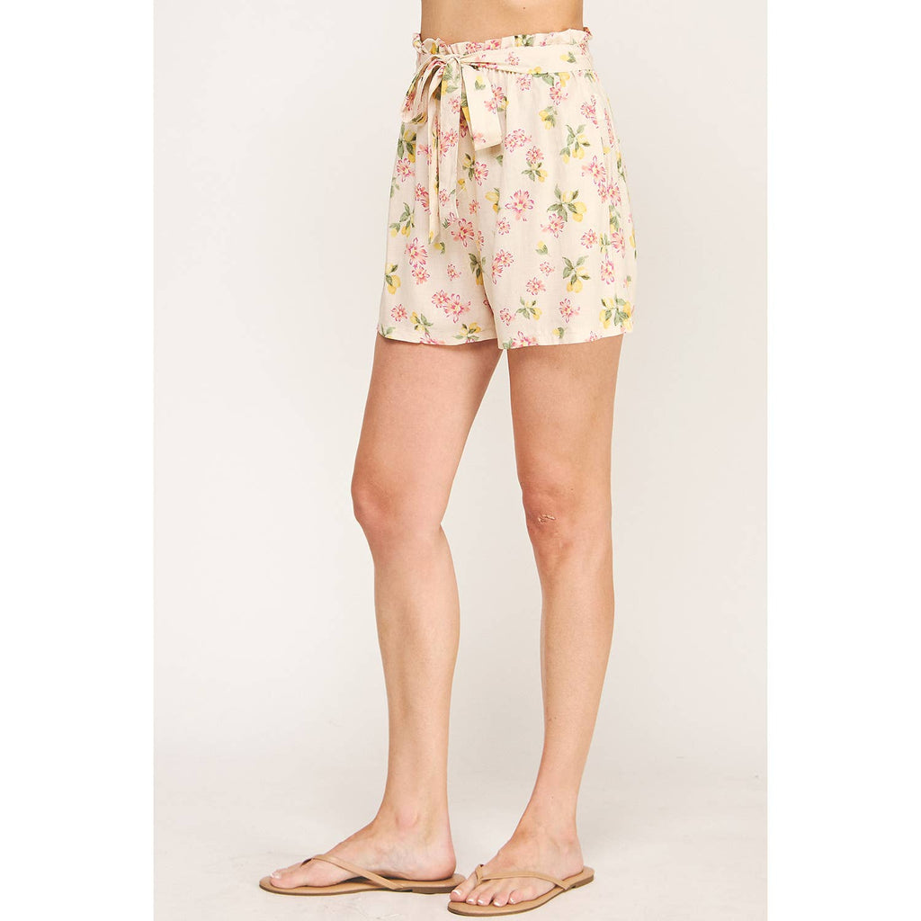 BLOOMING PINK PAPERBAG FLORAL SHORTS