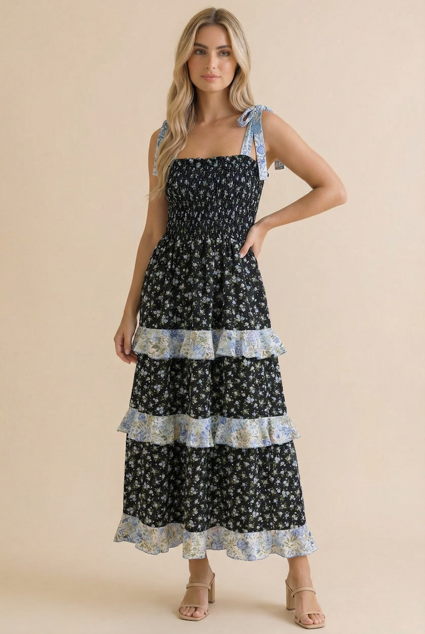 Floral Smocking Tube Top Maxi Dress