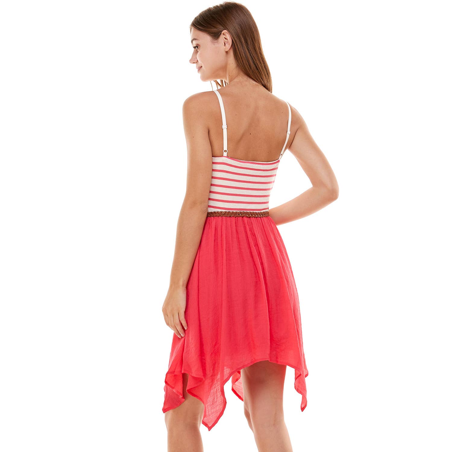 STRIPE BUSTIER HANDKERCHIEF HEM DRESS