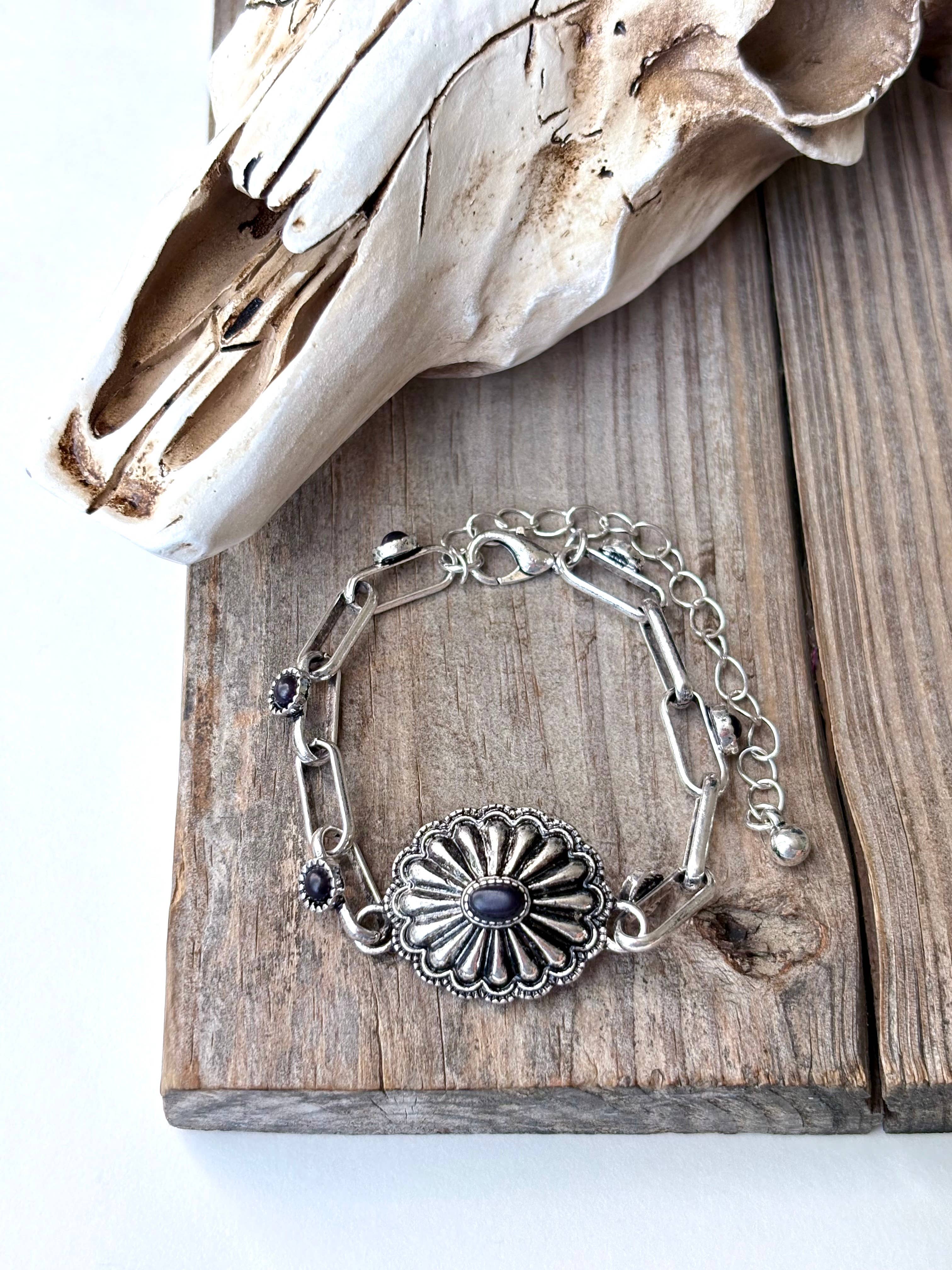 Western Concho Stone Paper Clip Chain Bracelet