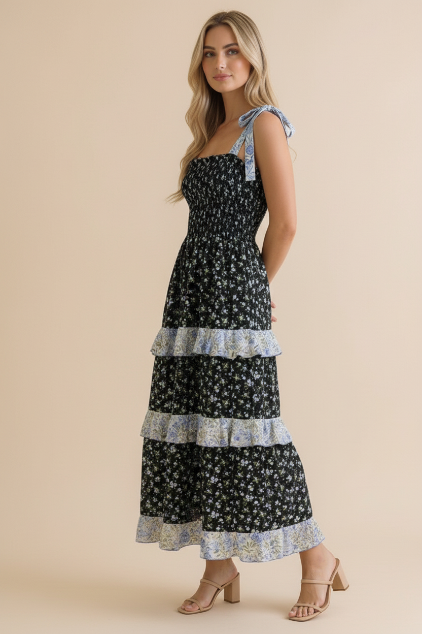 Floral Smocking Tube Top Maxi Dress