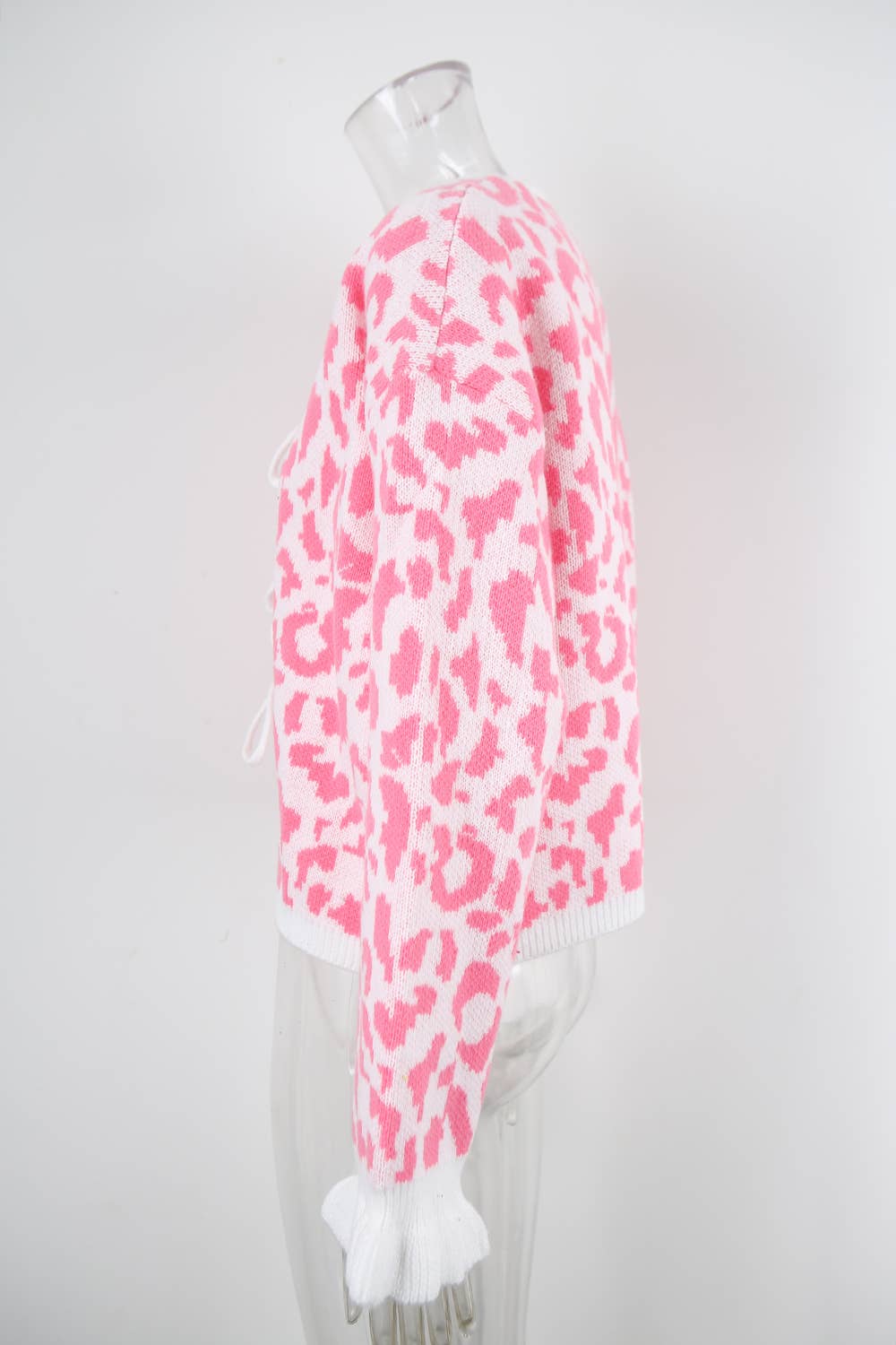 Leopard Knit Cropped Bow Cardigan