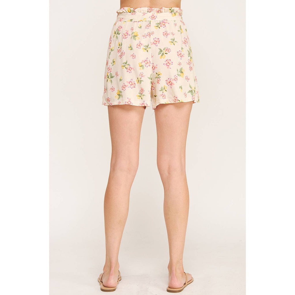 BLOOMING PINK PAPERBAG FLORAL SHORTS