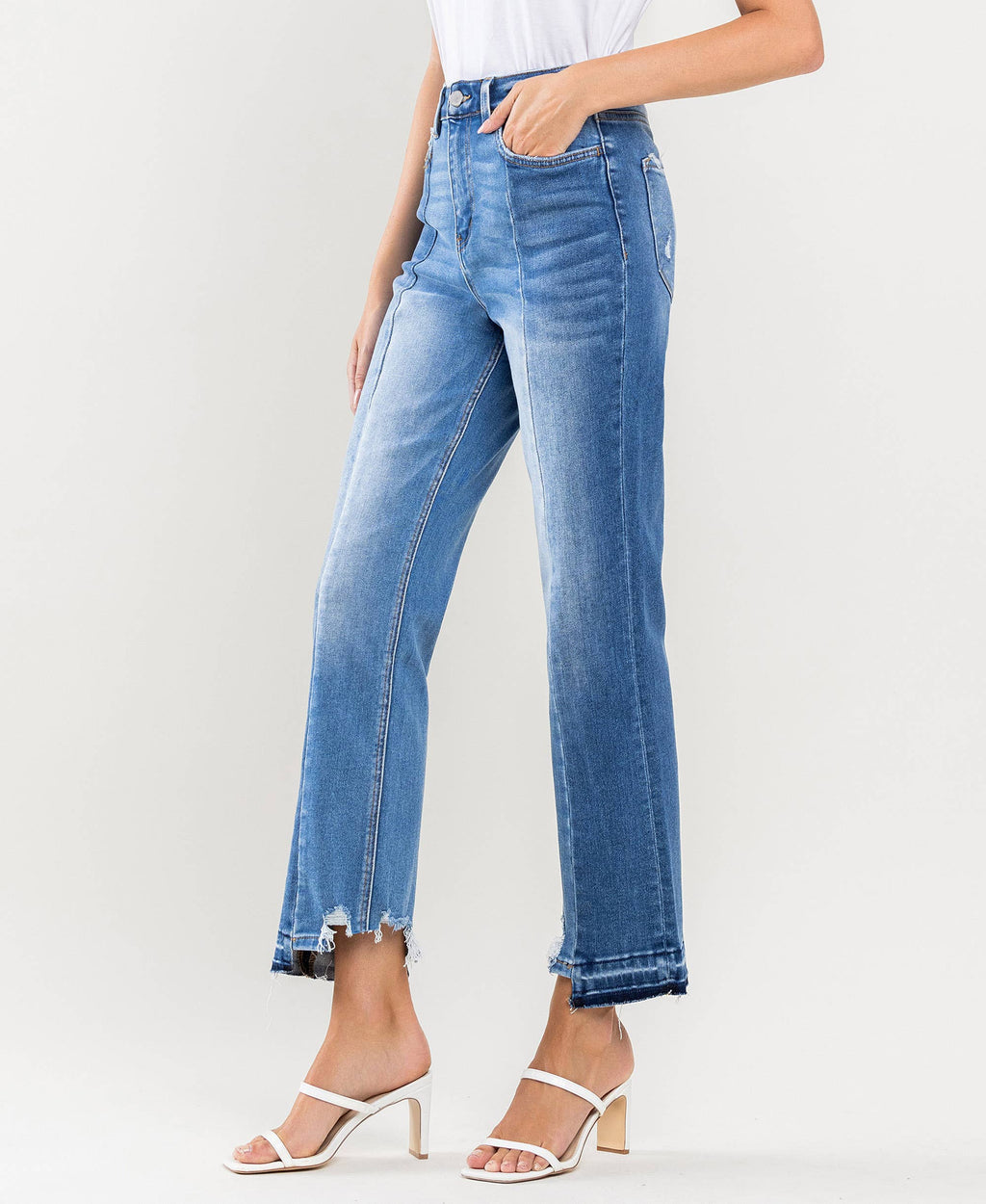 SUPER HIGH RISE SEAMED CONTRAST PANEL STRAIGHT JEANS F4509