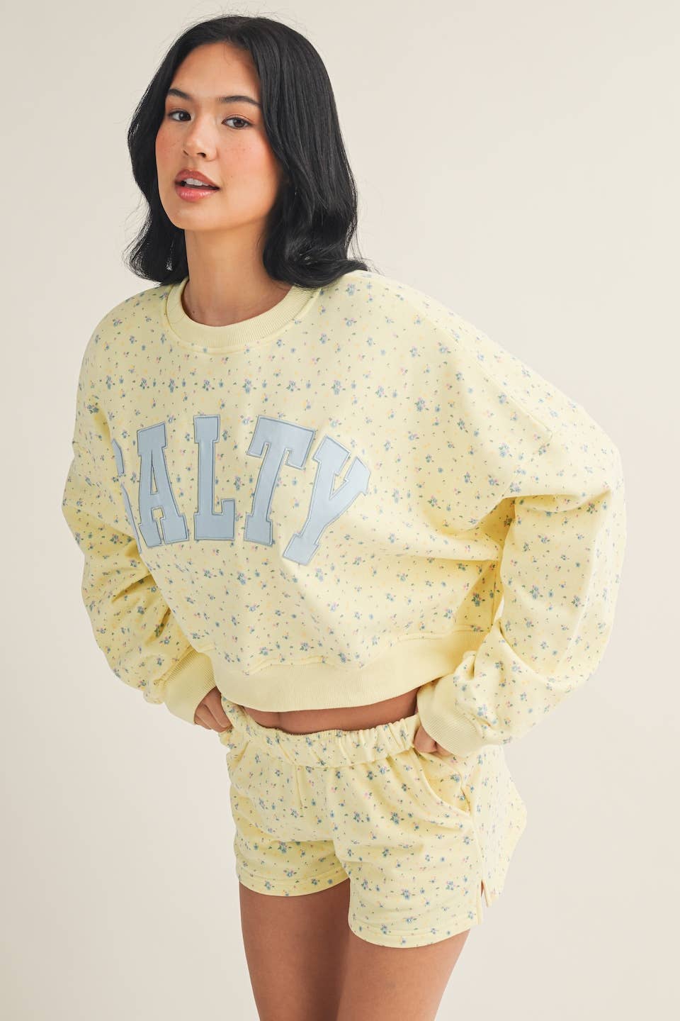 Salty Ditsy Print Crewneck Crop Sweatshirt