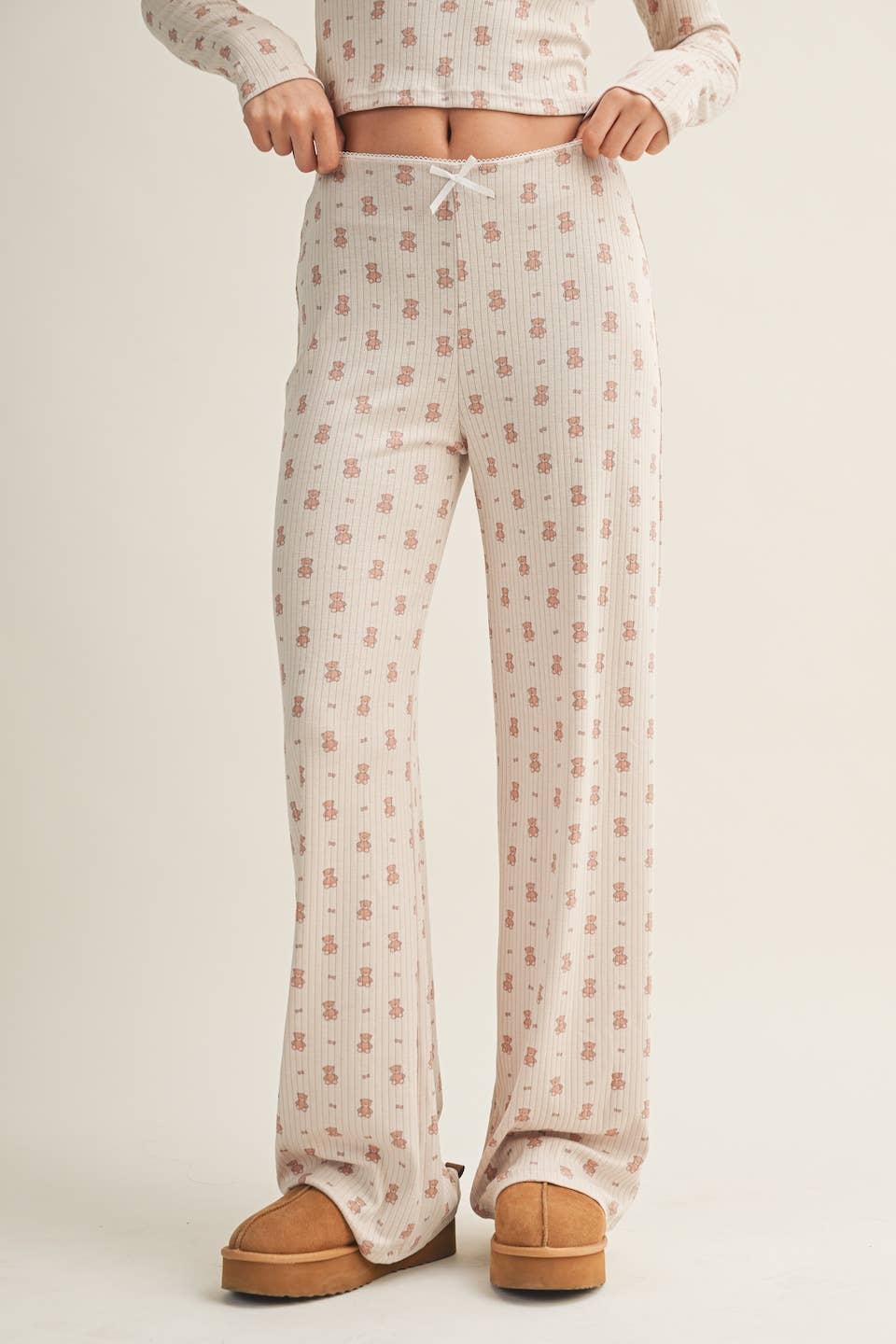 Crewneck Teddy Bear Print Pointelle Lounge Set
