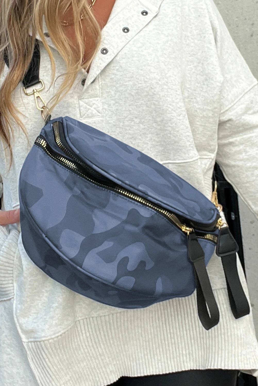 Camo Print Crossbody Shoulder Bag with Gold Chain Detail