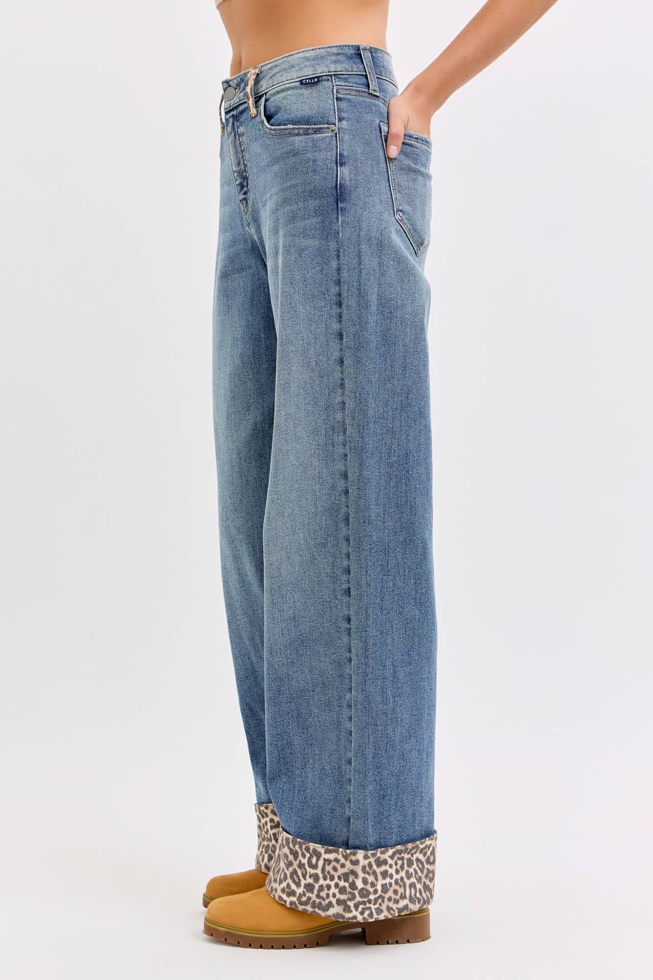 Mid Rise Wide Leg with Leopard Cuff [AM99827T]
