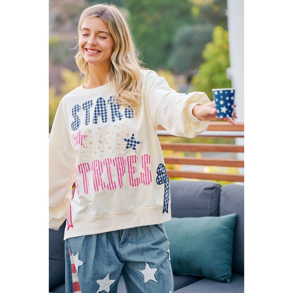 4TH OF JULY STARS AND STRIPES PATCHES SWEATSHIRT