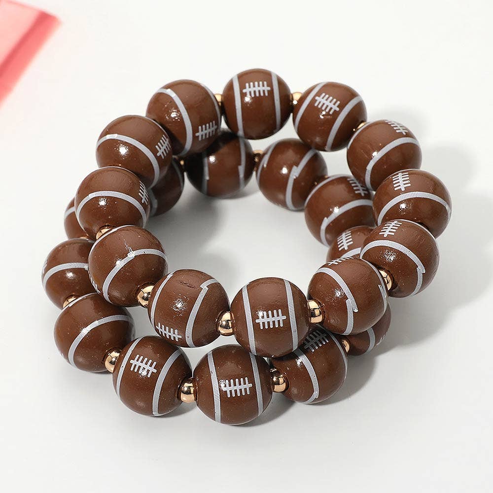 2PCS - Football Printed Beaded Stretch Bracelet