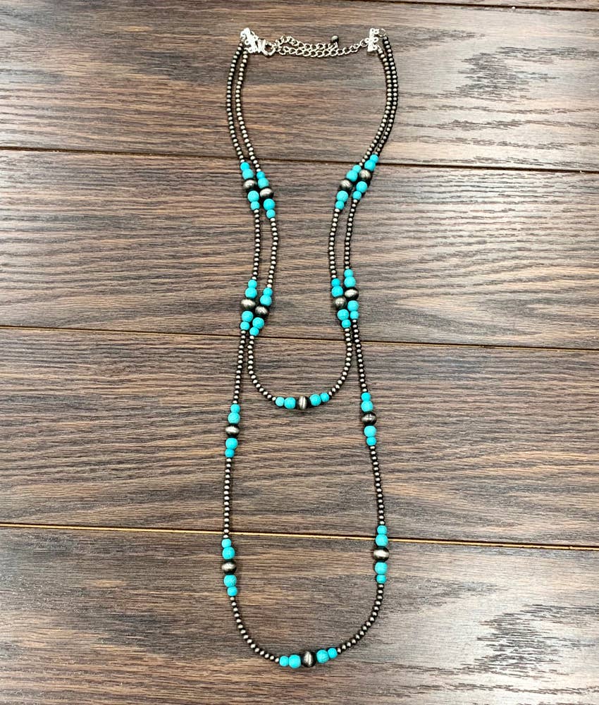 734469, 36-inch 2-strand Navajo Bead, Turquoise Necklace