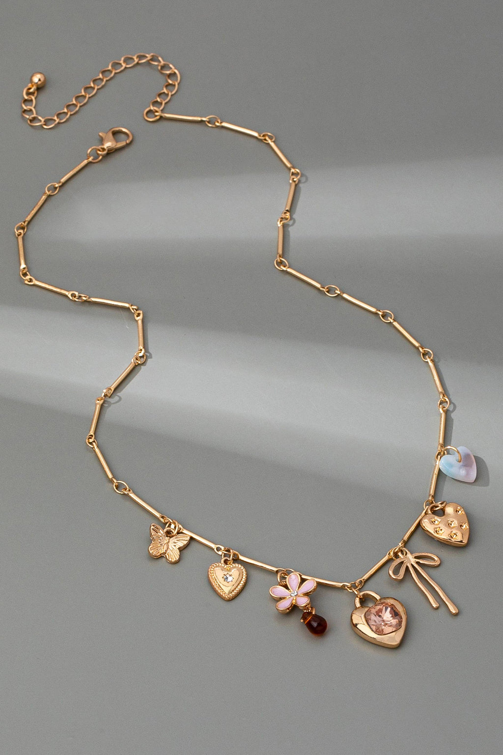 CHARM NECKLACE-HEARTS FLOWER BOW BUTTERFLY