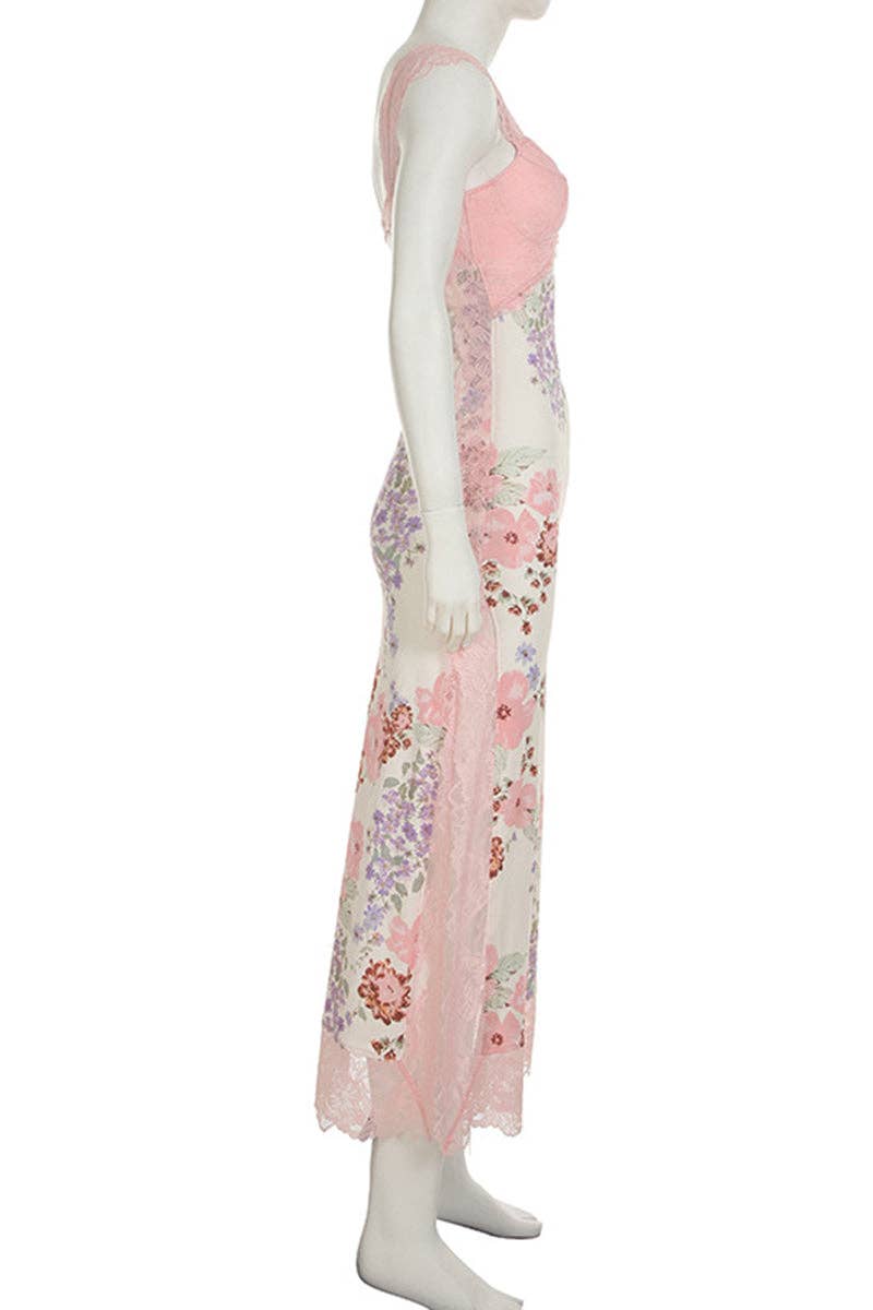Floral Lace Trim Casual Dress