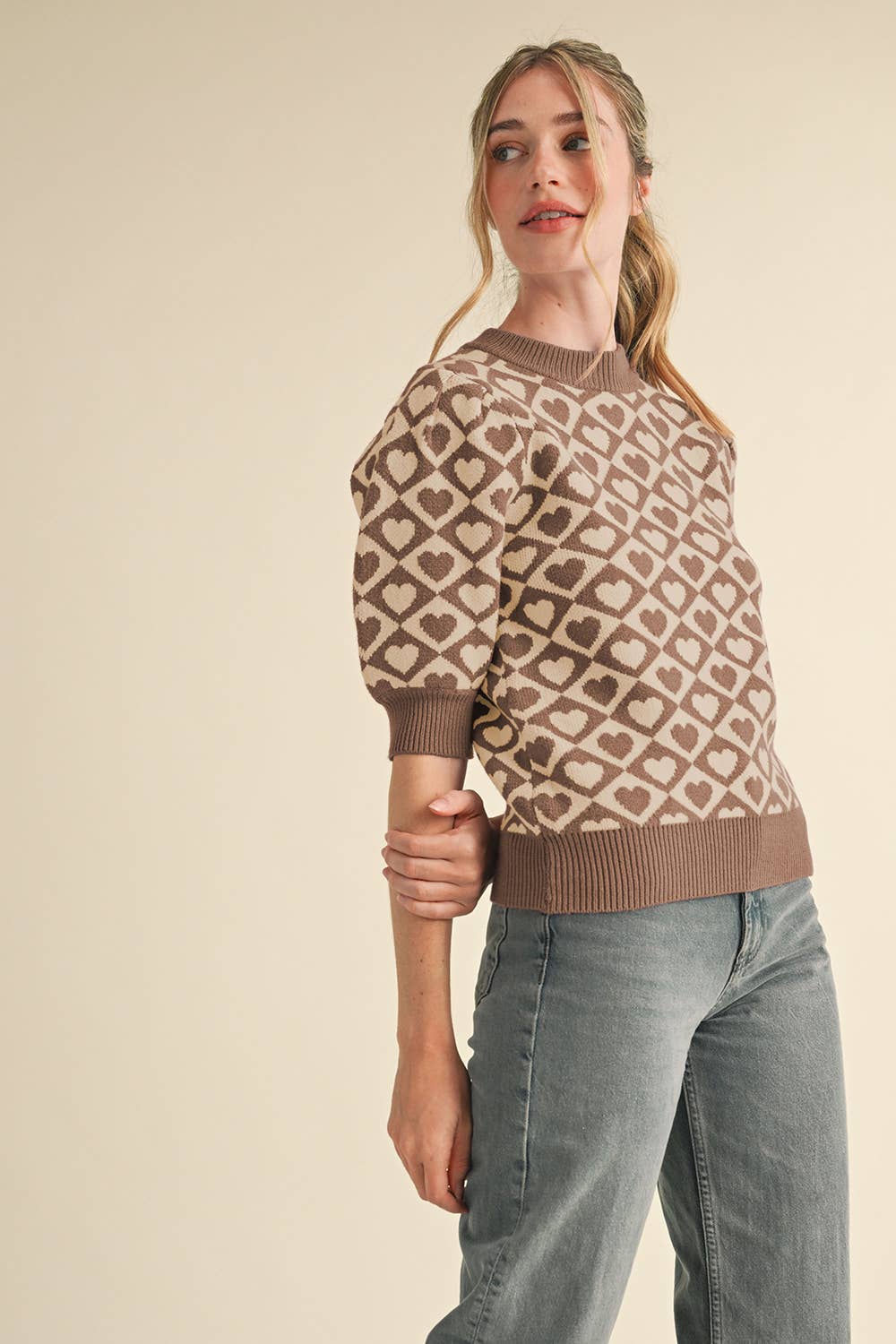 CHECKERED HEART PATTERN SWEATER