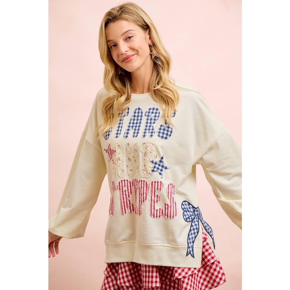 4TH OF JULY STARS AND STRIPES PATCHES SWEATSHIRT