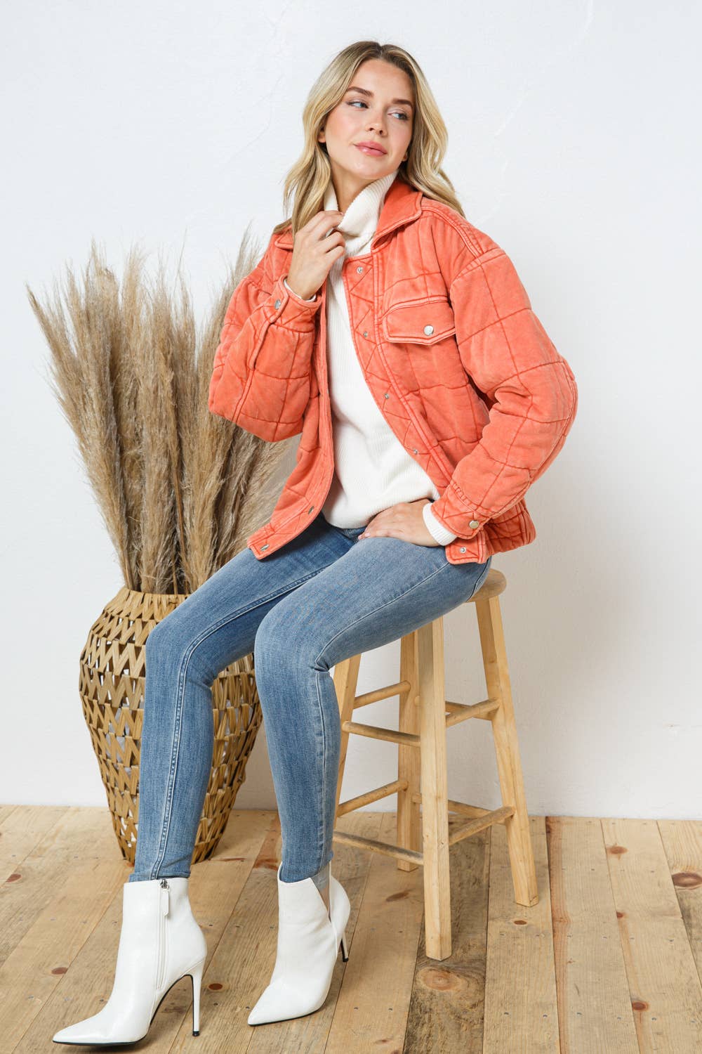 Garment Stone Washed Quilted Pocket Front Jacket