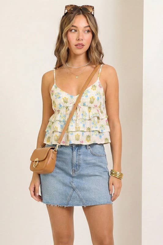 Floral Ruffle Peplum Tie-Front Top