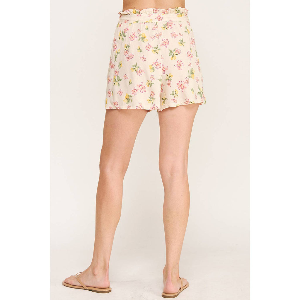 BLOOMING PINK PAPERBAG FLORAL SHORTS