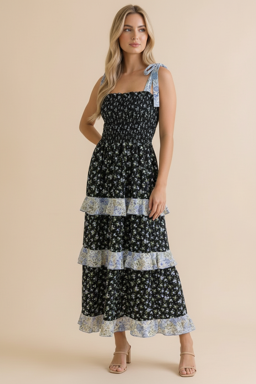 Floral Smocking Tube Top Maxi Dress