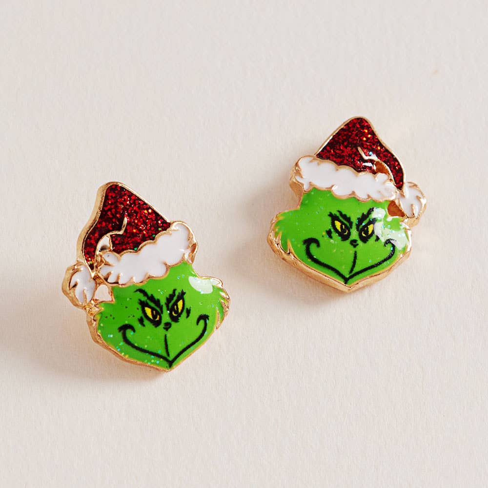 Holiday Grinch Green Monster Stud Earrings