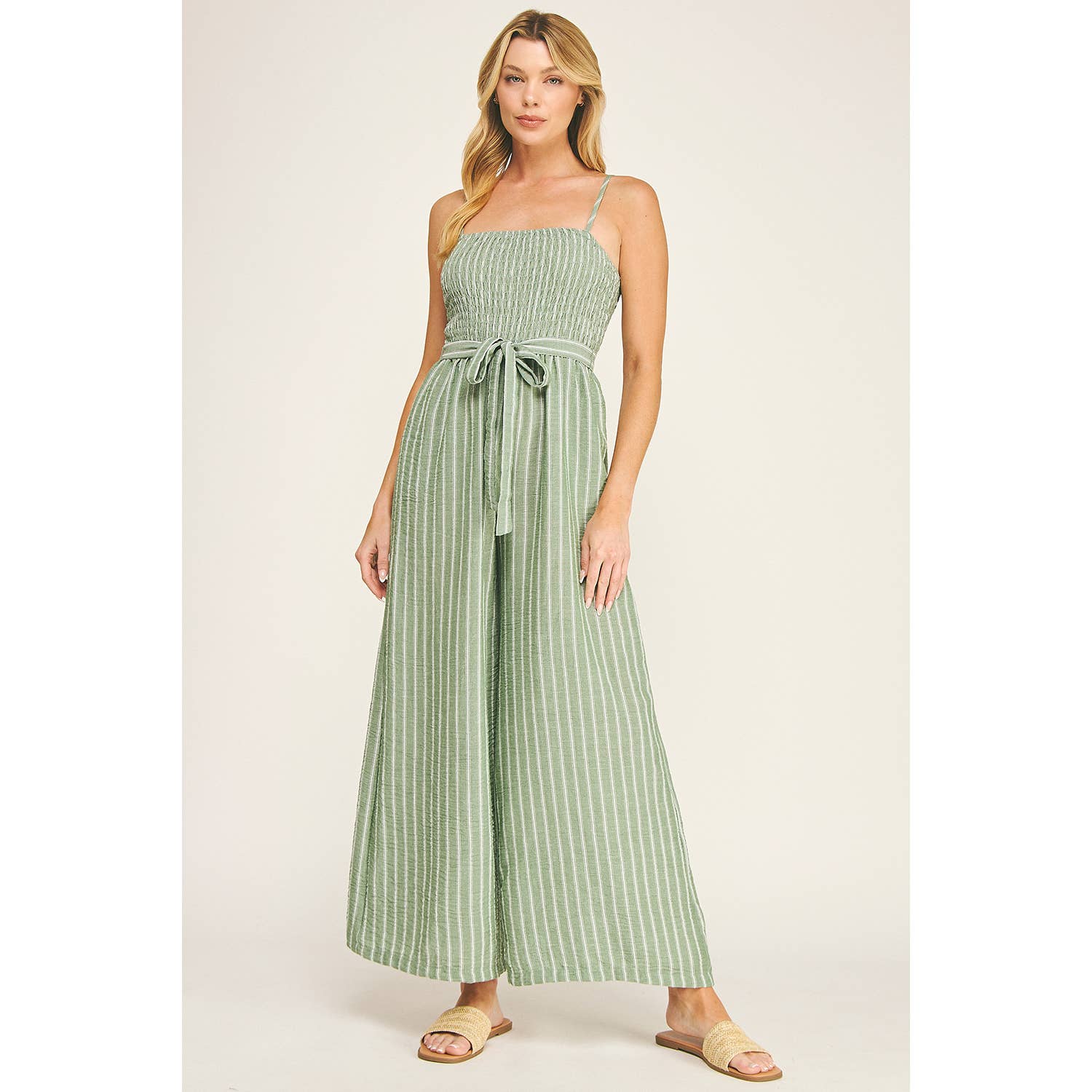 COASTAL STRIPE SMOCKED WIDE LEG JUMPSUIT