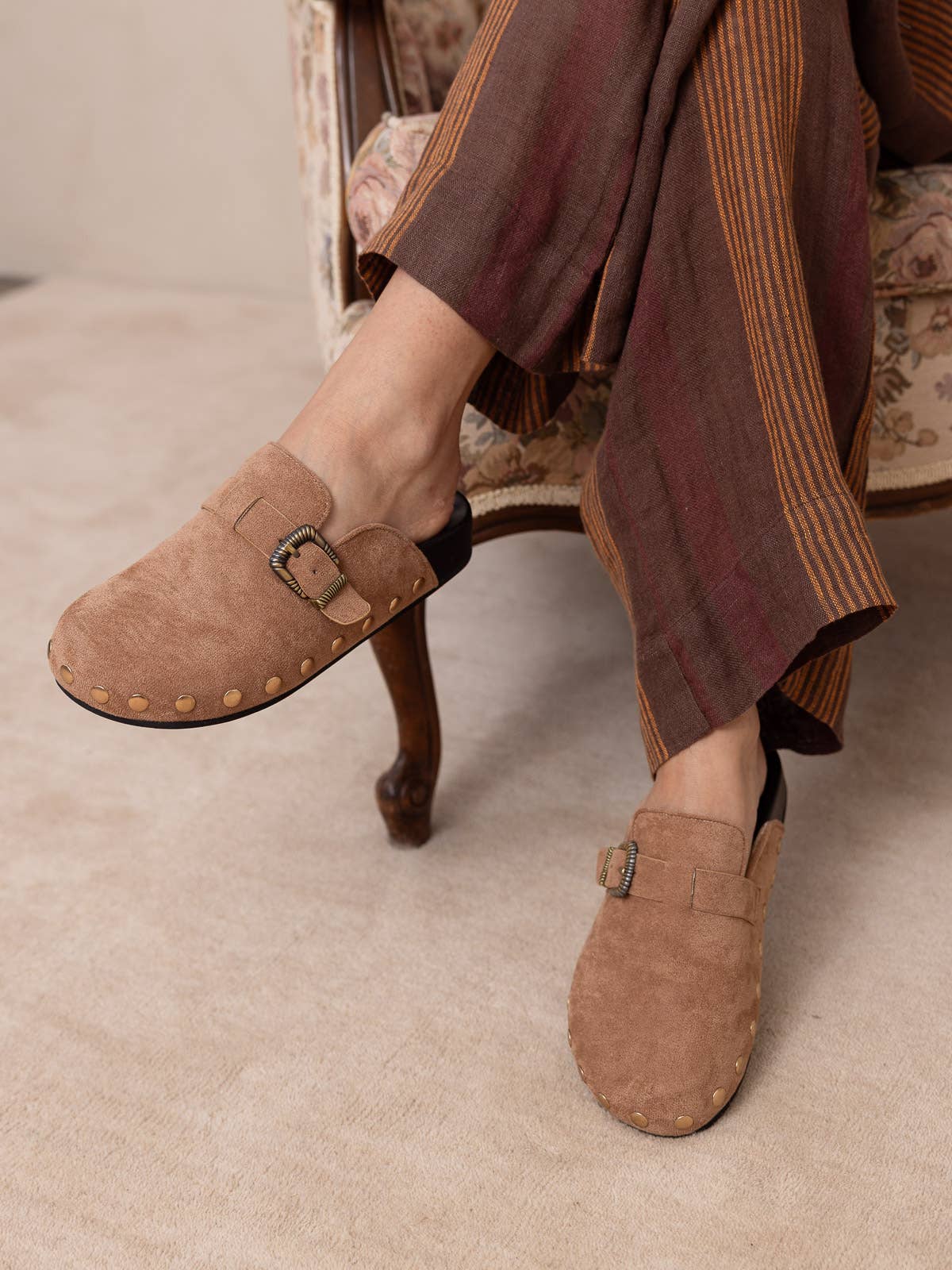 The Toni | Latte Studded Buckle Clog