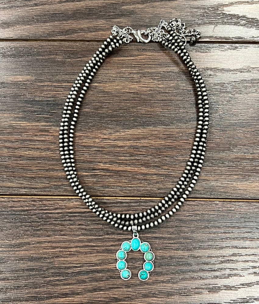 15" 3-strand Squash Naja Turquoise Necklace