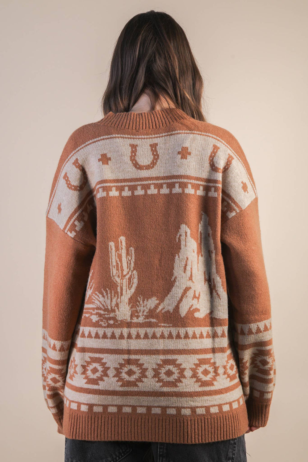Oversized Western graphic Knit Sweater Cadigan