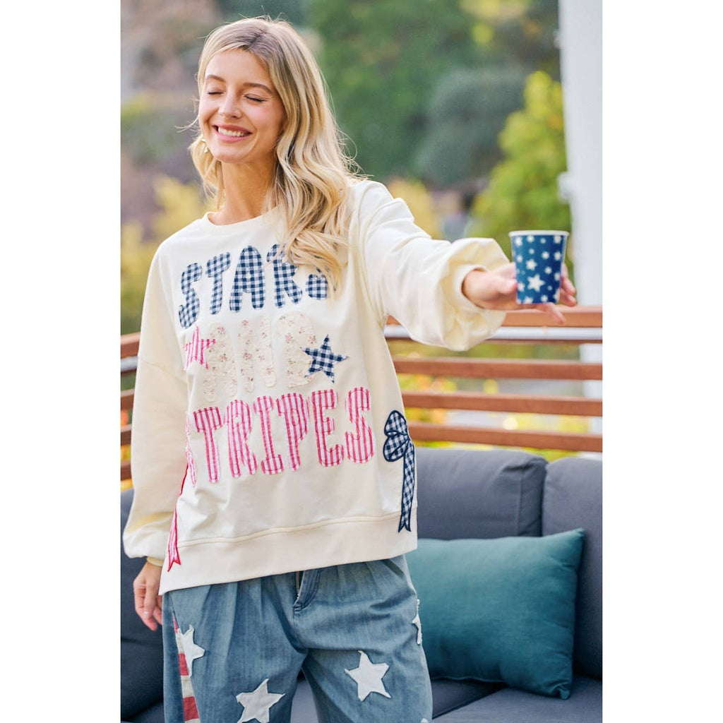 4TH OF JULY STARS AND STRIPES PATCHES SWEATSHIRT