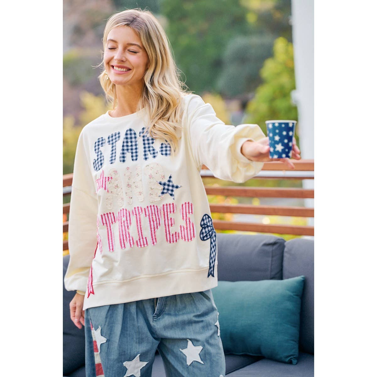 4TH OF JULY STARS AND STRIPES PATCHES SWEATSHIRT