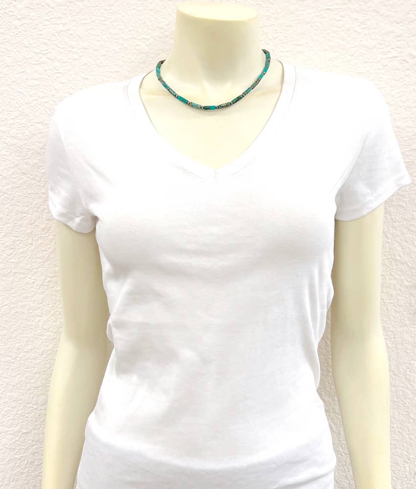 739557, Handmade 15" Cylindrical Gemstone Necklace