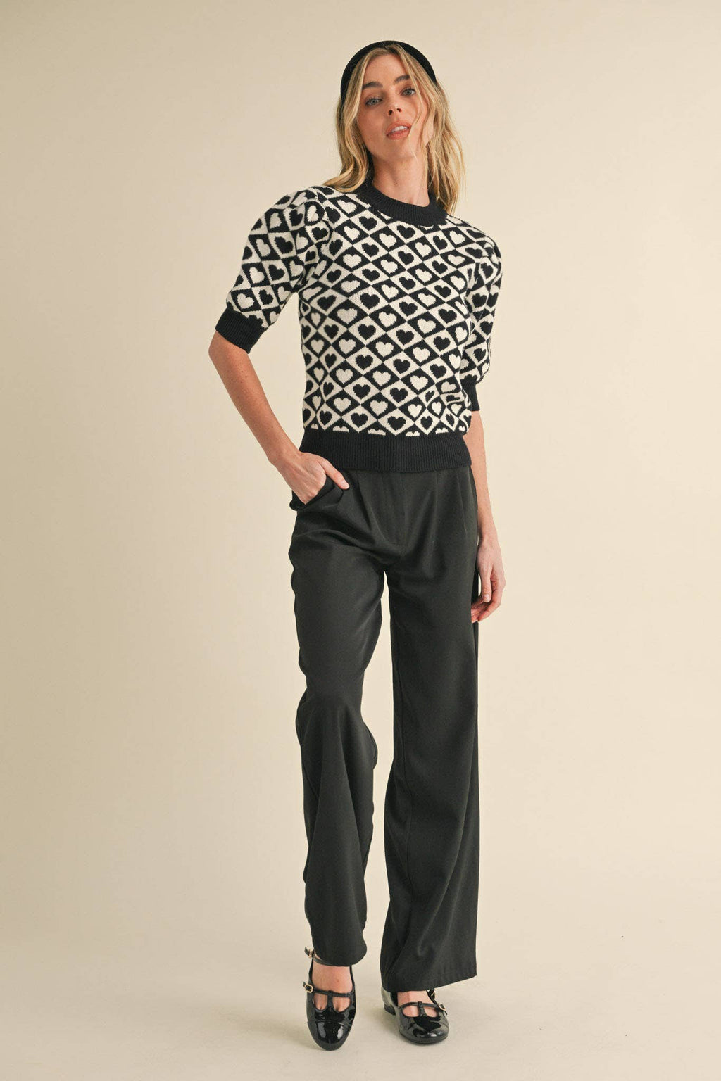 CHECKERED HEART PATTERN SWEATER